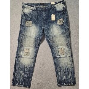 Trestles Supply Co Moto Disressed Blue & White Jeans Size 48‎ x 333 NWT